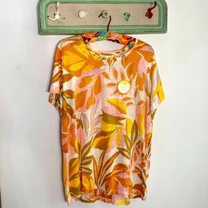 Plus size linen shorts sleeve c&c California T-shirt 1x tropical orange print